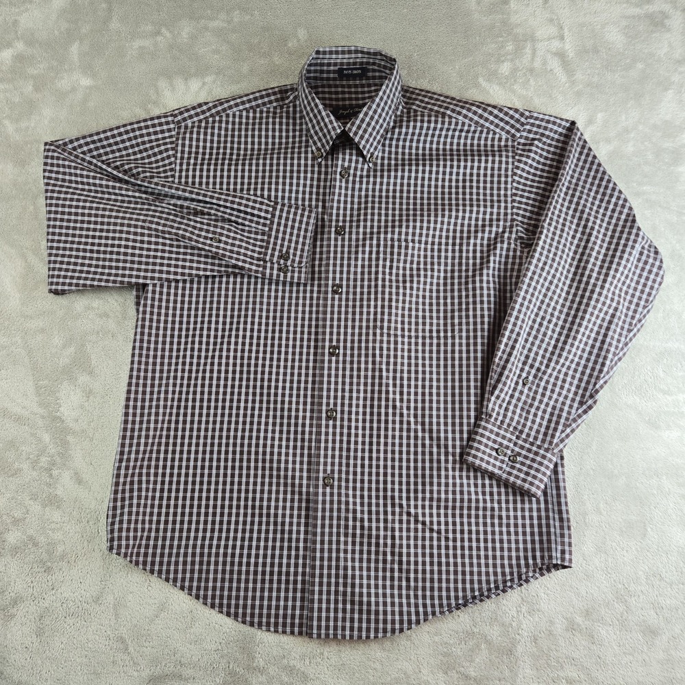 Joseph & Feiss Shirt Men Large Brown Checkered Long Sleeve Non Iron Professional
